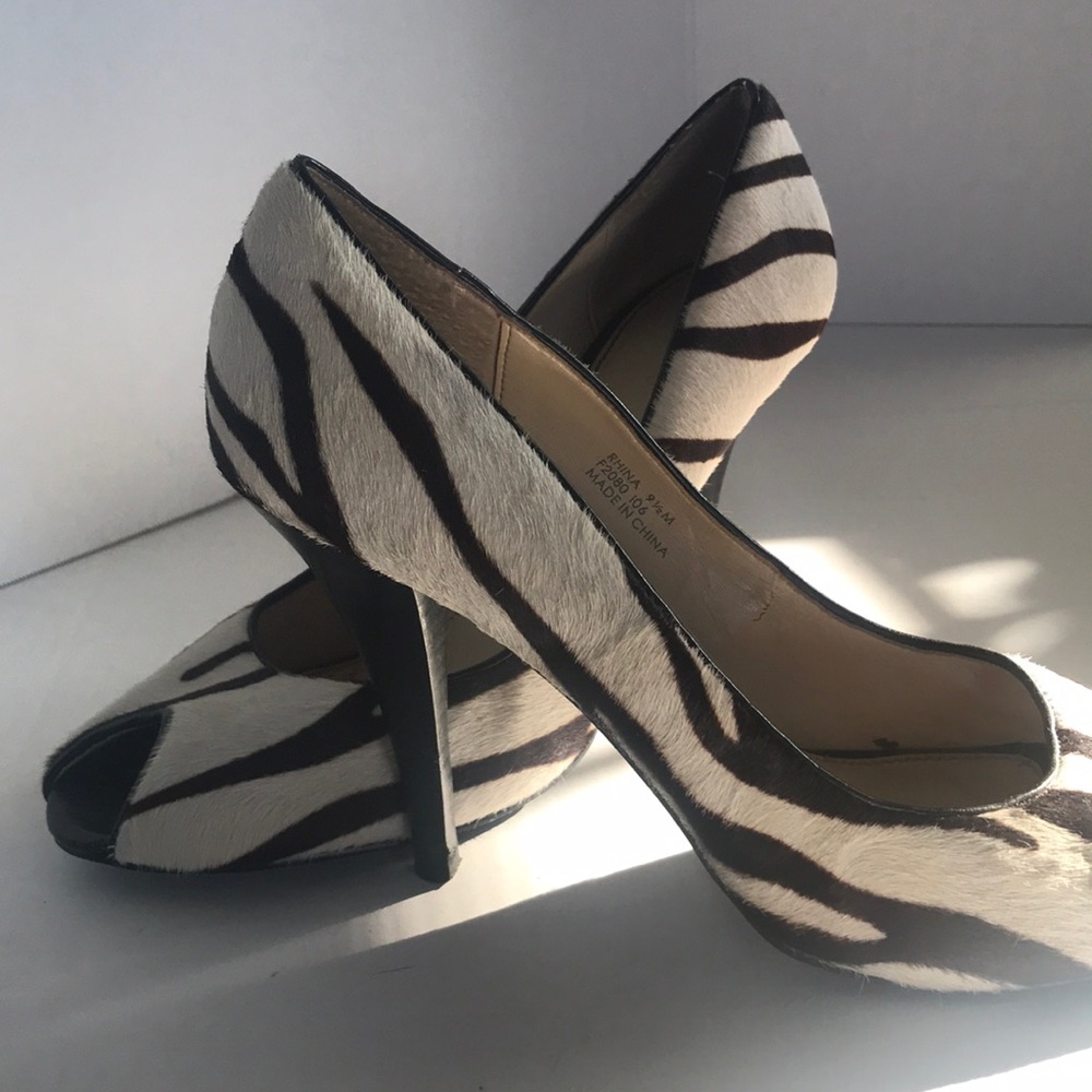 Pony Hair Zebra Style Peep Toe Heels